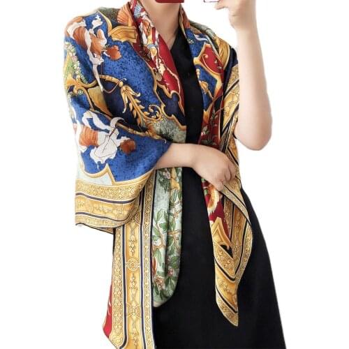 Vintage 100% Silk Scarf Cape Women Oversized Square Shawl Wraps Outddor Beach Sunscreen For Mother Gift 140cm