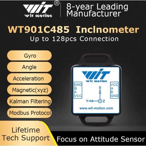 WitMotion WT901C485 9-Axis AHRS Inclinometer Acceleration+Gyro+Angle (XY 0.05° Accuracy)+Digital Compass, RS485 Modbus Protocol