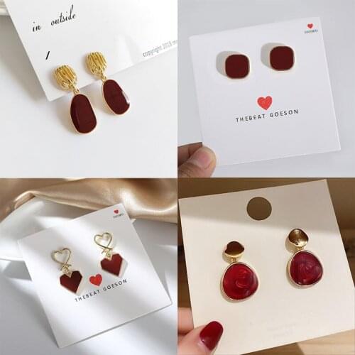 Personality Drop Earrings for Women Geometric Statement Wine Red Heart Square Enamel Earring pendientes mujer 2021 trend orecchi