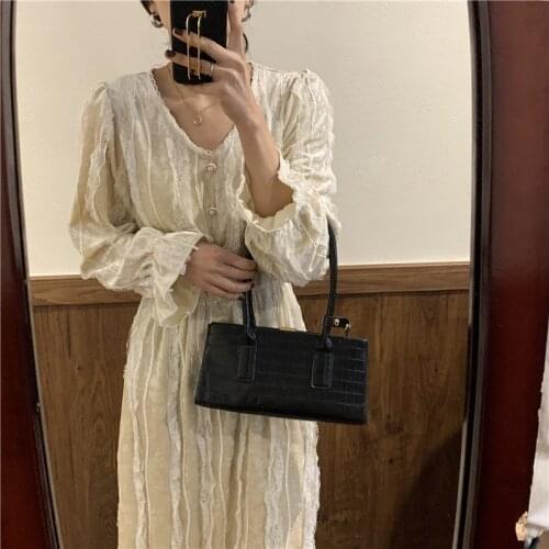 2021 New Women Spring Elegant Velvet V Neck Long Shirt Dress A-line Princess Dresses Elastic High Waist Pearl Buttons