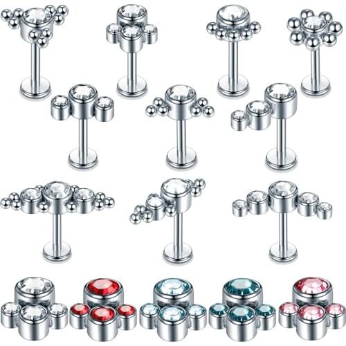 1PC Steel Labret Bar Rings CZ Gem Cartilage Helix Tragus Stud Earrings Bar Piercings Crystal Body Jewelry Accessories Gifts 16G