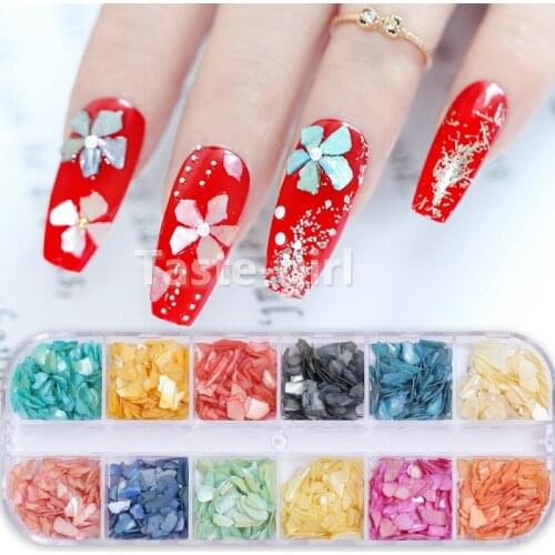 12 Colors Nail Decorations 3D Shiny Abalone Pearl Shell Slice Flake Nail Art Stones Charms Spangles Tips Manicure Accessories