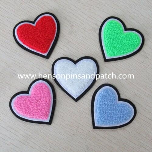 2.25inch Retail and stock heart Chenille Embroidery Patches , heart Towel Embroidery Badges
