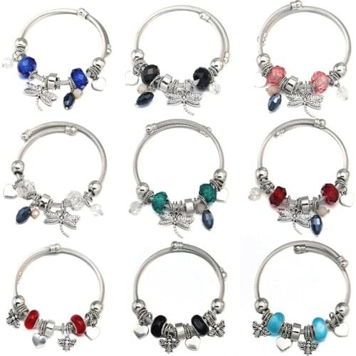 2020 New Charm Love Dragonfly Beaded Bracelet Jewelry 6 Colors Metal 60MM Adjustable Bracelet Bangles Women Wedding Jewelry Gift