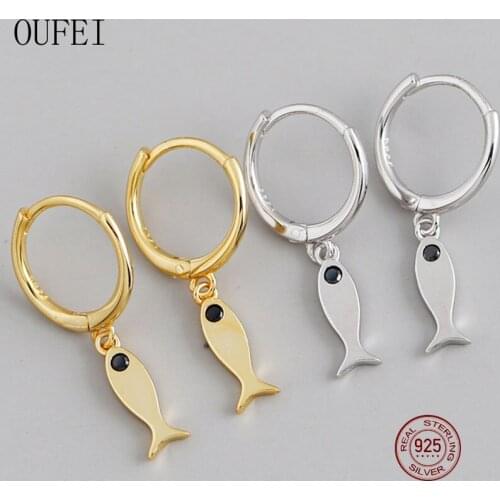 925 Sterling Silver Earrings For Women Animal Round Earrings 925 Silver Black Crystal Fish Shape Earrings 925 Silver Jewelry