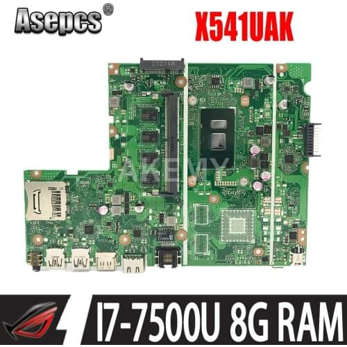 Akemy For Asus X541UA X541UAK X541UVK X541UJ X541UV X541U F541U R541U Motherboard laptop Motherboard W/ 8GB RAM SR2ZV I7-7500U
