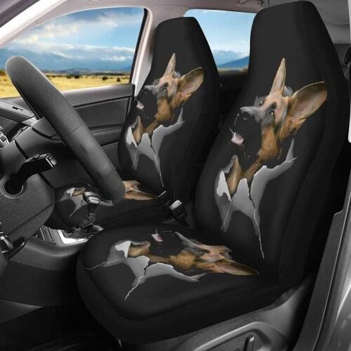 HUGSIDEA 2pcs Front Car Seat Covers Cute Cat German Shepherd Automobile Seat Protector Soft Cloth Universal for Most Car SUV Van