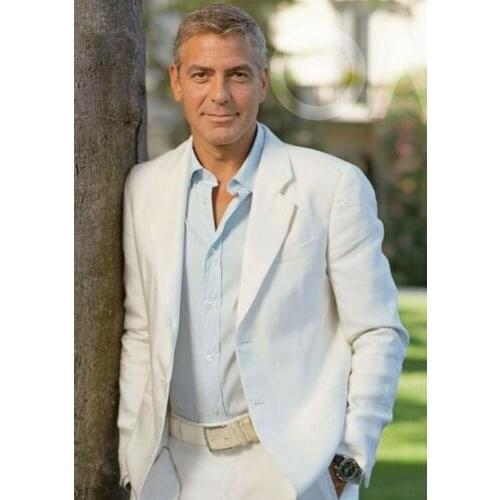 White Summer Linen Mens Blazer 2 Pieces Party Wedding Tuxedos Slim Fit Custom Middle-aged mens business Suits (Jacket+Pants)