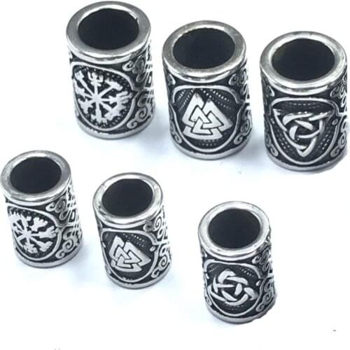 Viking Runes Snowflake Stainless Steel Spacer Big Hole Woven Loose Beads For Leather Bracelet Beard DIY Fashion Jewelry Findings