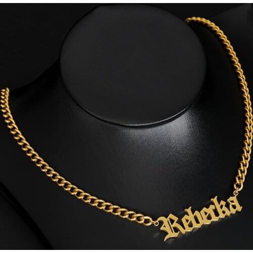 Gold stainless steel Curb Chain Necklace Personalized Jewelry Custom Name Necklace For Women Old English Name Chokers Maxi Colar