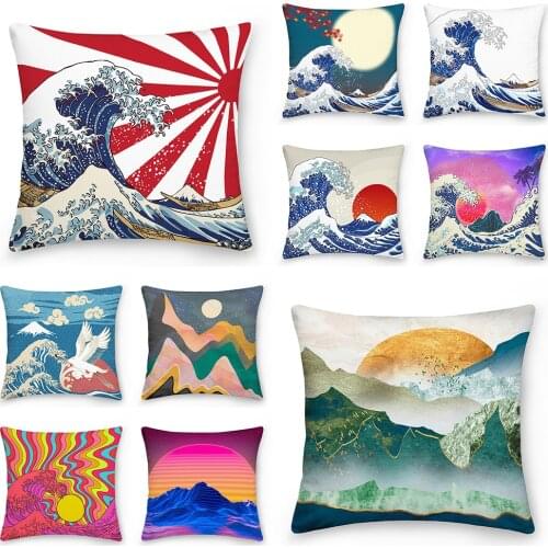 Wave Pillow Case Japanese The Great Wave Cushion Cover Square Standard Home Decorative Throw Pillow Cover