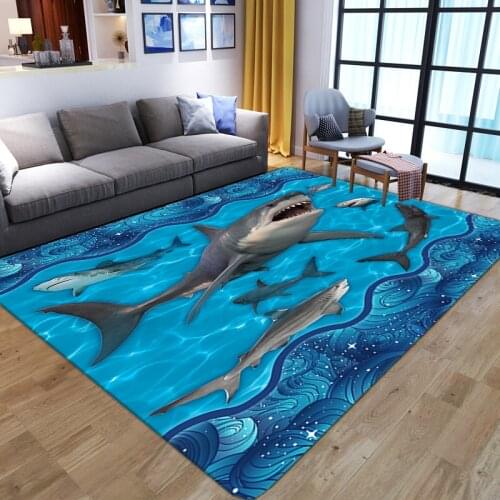 3D Ocean Realistic shark soft Flannel Large Carpets child Tatami custom floor Mat Bedroom Home Lving Room Non-slip play area Rug