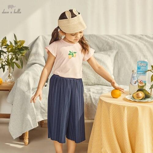 DKH17095 dave bella summer 5Y-13Y kids girls clothes children cartoon embroidery T-shirt girls high quality fashion tees