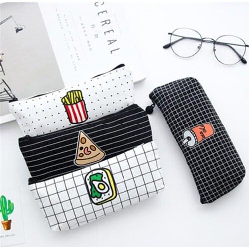 DL Simple creative canvas Jane fast Cute food fries coke removable storage bag personalized stationery bag Exquisite small gift