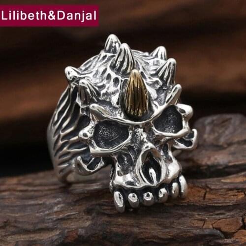 Men Ring 925 Sterling Thai Silver Men Jewelry Vintage World of Warcraft Skull Adjustable Ring Gift Brand Fine Jewelry R44