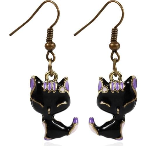 European and American fashion simple retro paint black smiling Cat Earrings Creativity girl earhooks