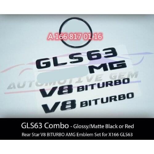 GLS63 for AMG V8 BITURBO Rear Star Emblem Black Badge Combo Set for Mercedes X166 A 166 817 01 16