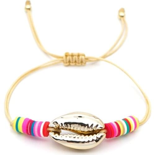 Go2Boho Vinyl Heishi Disc Bracelet Shell Bracelets Handmade Friendship String Summer Beach Seashell Armband Fashion Adjustable