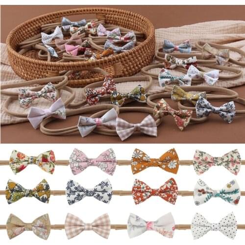 Baby Girls Cotton Headband Soft Elastic Printing Princess Bowknot Hair Band Newborn Infants Hair Bows Headwear Hair Accessories