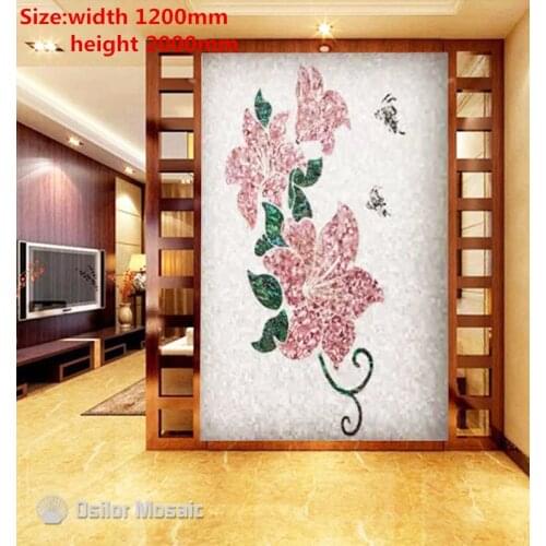 Customized handmade mosaic art mother of pearl mosaic tile art murals for interior house decoration flower pattern