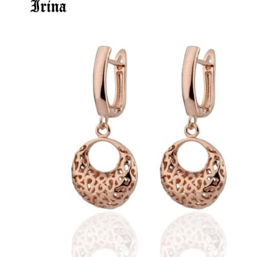 Irina 2020 Fashion Classic 585 Rose Gold Color Round Shape Dangle Earrings for Women Girls Party Wedding Geometric Jewelry