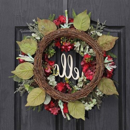 Artificial Hydrangea Garland Simulation Wall Door Hanging Round Vintage Wreath Hello Welcome Wreath Home Decor