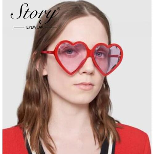 STORY 2018 Fashion Love Heart Sunglasses Women Vintage Retro Heart Shape Cat Eye Sun Glasses Clear Red Glass Shades 90S Eyewear