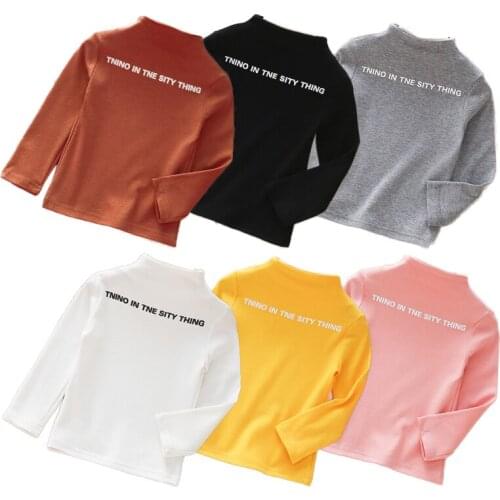 2020 Autumn Cotton Letter Print T Shirts Baby Boys Girls Long Sleeve Turtleneck Casual T-Shirt for Girl Tops Kids Clothes 2-6Y