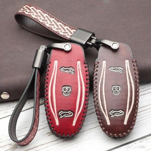 Car Geunine Leather Key Wallet Cover Case Keychain Pocket For Tesla Model S Model X Key Holder Protect Accessories