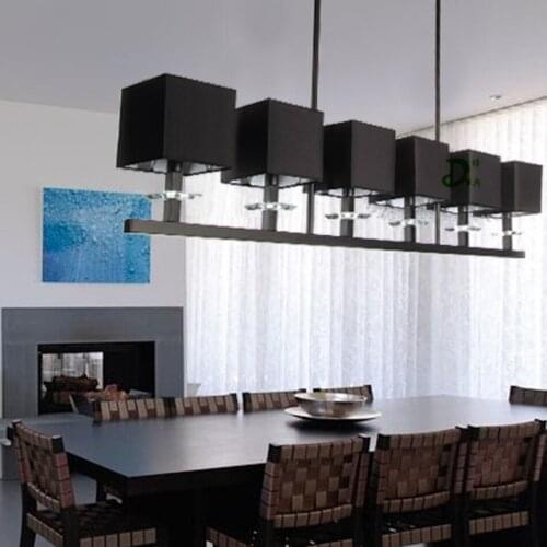 Free shipping Chandelier Rectangle Stainless Steel Body Lighting Black Cloth Fabric Lampshade Dining Room Restaurant Fixture
