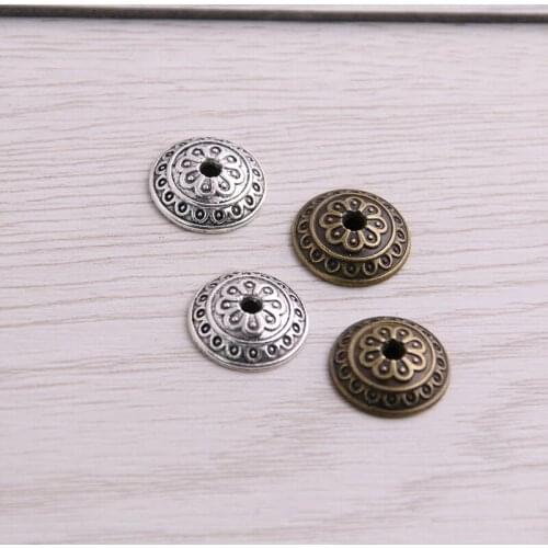 SWEET BELL 80pcs 4*14*14mm Two Color Bead Caps Charm Hollow Round Flower Pendants Jewelry Accessories DIY Receptacle Charms