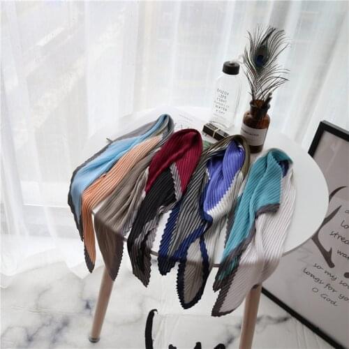 Euro Fashionable Pleated Satin Silk Scarf For Ladies Color Block Printed Women Silk Handkerchiefs Small Shawls Tie Scarf 42X94CM
