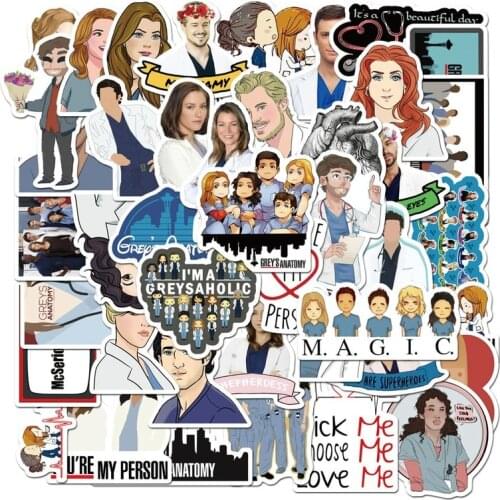 10/50pcs TV Show Greys Anatomy Waterproof Stickers Kids Toy Sticker for DIY Luggage Laptop Skateboard Car Decor Funny Sticker