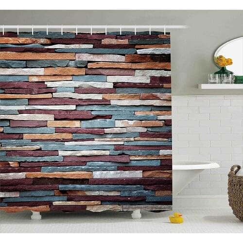Wall Shower Curtain Abstract Background of Colored Stone Surface Retro Style Urban House Brick Design Fabric Bathroom Decor