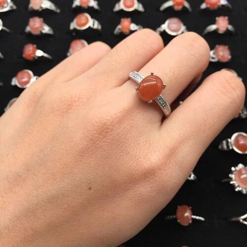 Real pure natural southern red agate ring inlaid with water red ladies ring face live ring ring jewelry cherry red wholesale