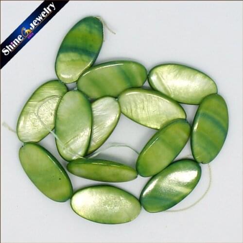 Wholesale 15x30mm Natural Hand Grind Oval Shape Green Color Shell MOP Gems Loose Beads Strand 15" DIY Creative Jewellery Making