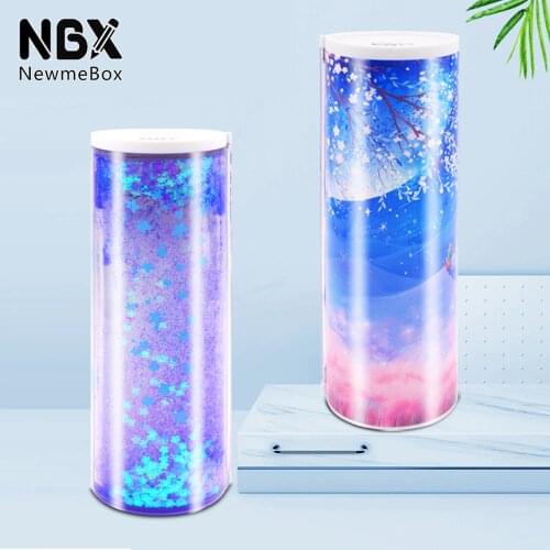 NBX Purple Multifunctional Pencil Case Newmebox School Pencil Box For Girl Romantic Cherry Blossom Fallen Flower night Quicksand
