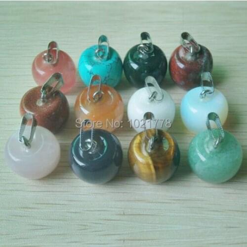 2015 new fashion mixed natural stone stereoscopic apple pendants for necklace making jewelry 12pcs/lot Wholesale free shipping