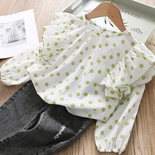 Girls clothes long sleeve shirts for girls blouse cotton baby girls shirts princess toddler tops yellow/green/black Dot shirt