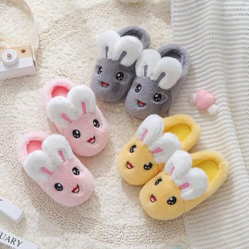 Autumn Winter Cotton Slippers Home Warm Thick Bottom Indoor Cotton Shoes Womens Slippers Cute Fluffy Rabbit Slippers House Flats