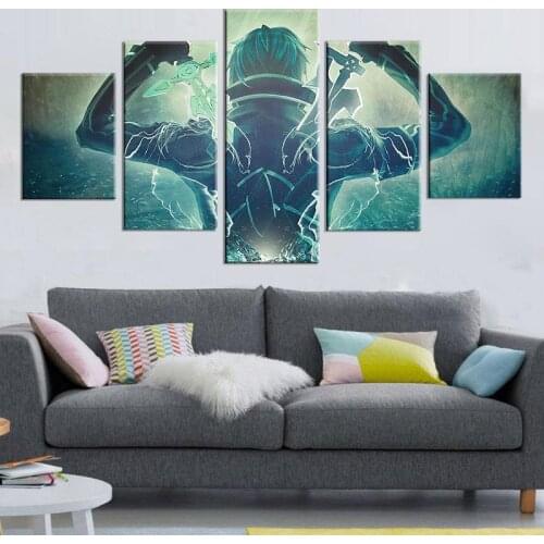 Print Canvas Home Decoration Wall Art Painting Modular Sword Art Online Poster HD Modern 5 Panel Picture Living Room No Framewor