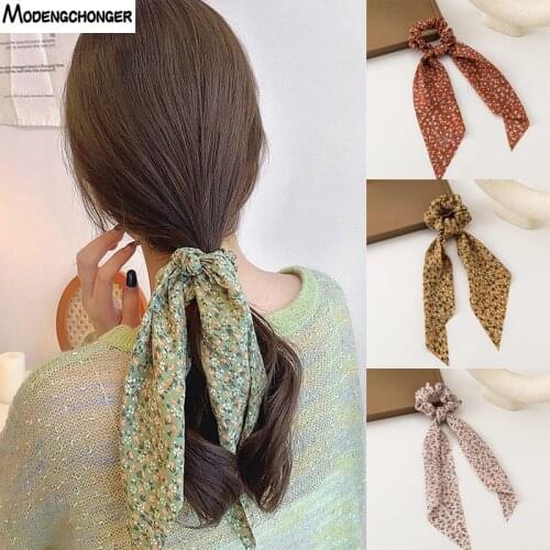 1PC Temperament Floral Print Scrunchies Hair Scarf Bohemia Women Hair Bands Streamers Hair Rope Holder Ponytail Hair Accessories