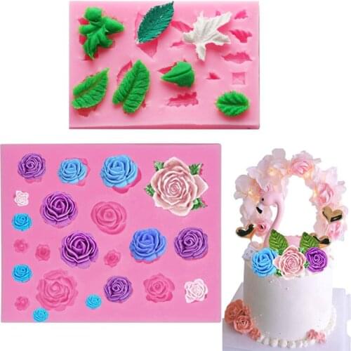 Rose Flower Leaves Shape Fondant Mold Silicone Mould For Cake Decoration Cupcake Topper Polymer Clay Candy Chocolate Soap Wax
