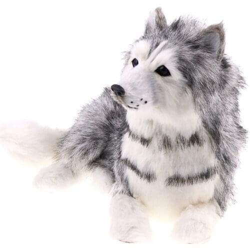 Grey Lying Husky Farm Animal Dog Model Teaching Prop Home Decoration Gift Craft