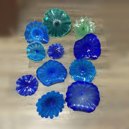 Mediterranean Blue Wall Lamps Flower Murano Glass Hanging Plates Art Diameter 15 to 45 CM