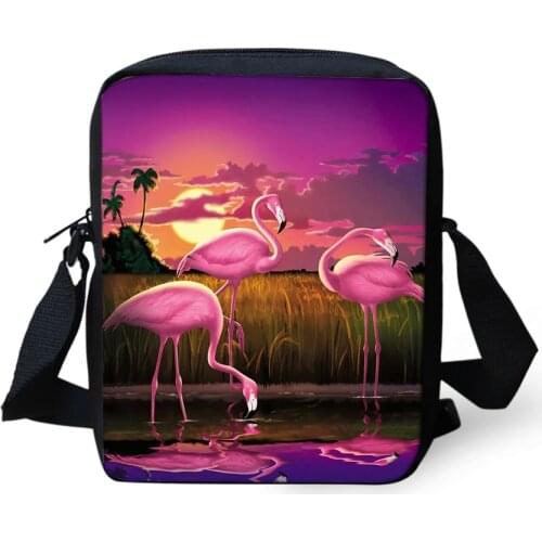 HaoYun Fashion Womens Messenger Bags Sunset Flamingos Pattern Kids Shoulder Bags Kawaii Animal Painting Girls Mini Flaps Bags