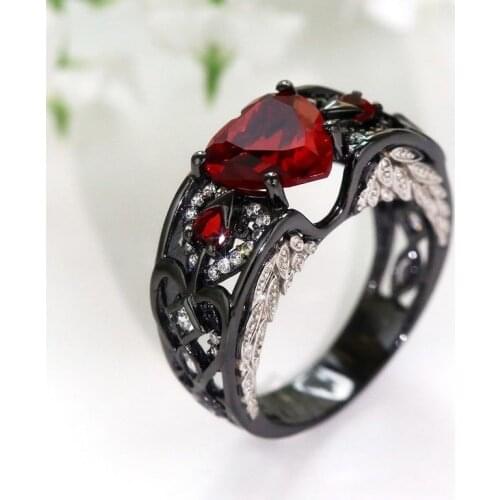 Vecalon Sexy Cool Lovers' Ring Sparkling Jewelry White&Black Gold Filled Red 5A Heart Shape CZ Women Wedding Band Finger Ring