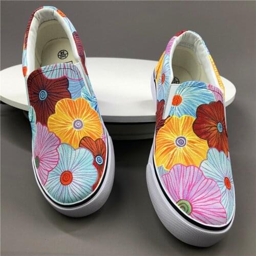 Wen Original Design Custom Floral Colorful Flowers Hand Painted Shoes Slip On Canvas Sneakers for Women Girls Plimsolls Presents
