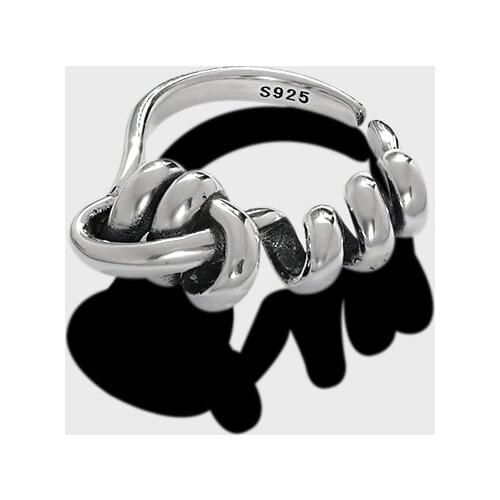 Vintage S925 sterling silver open ring spiral twist winding ring ins niche design Stacking Ring Adjustable 2021 Hot Jewelry