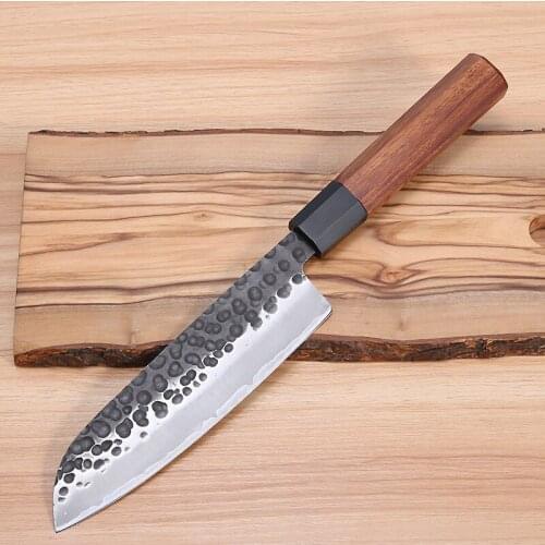 Japanese Chef Knife 7" Santofu Salmon Slicing Sushi Vegetable Cutting Knife Meat Cleaver 9CR18 Stainless Steel Handmade Forged